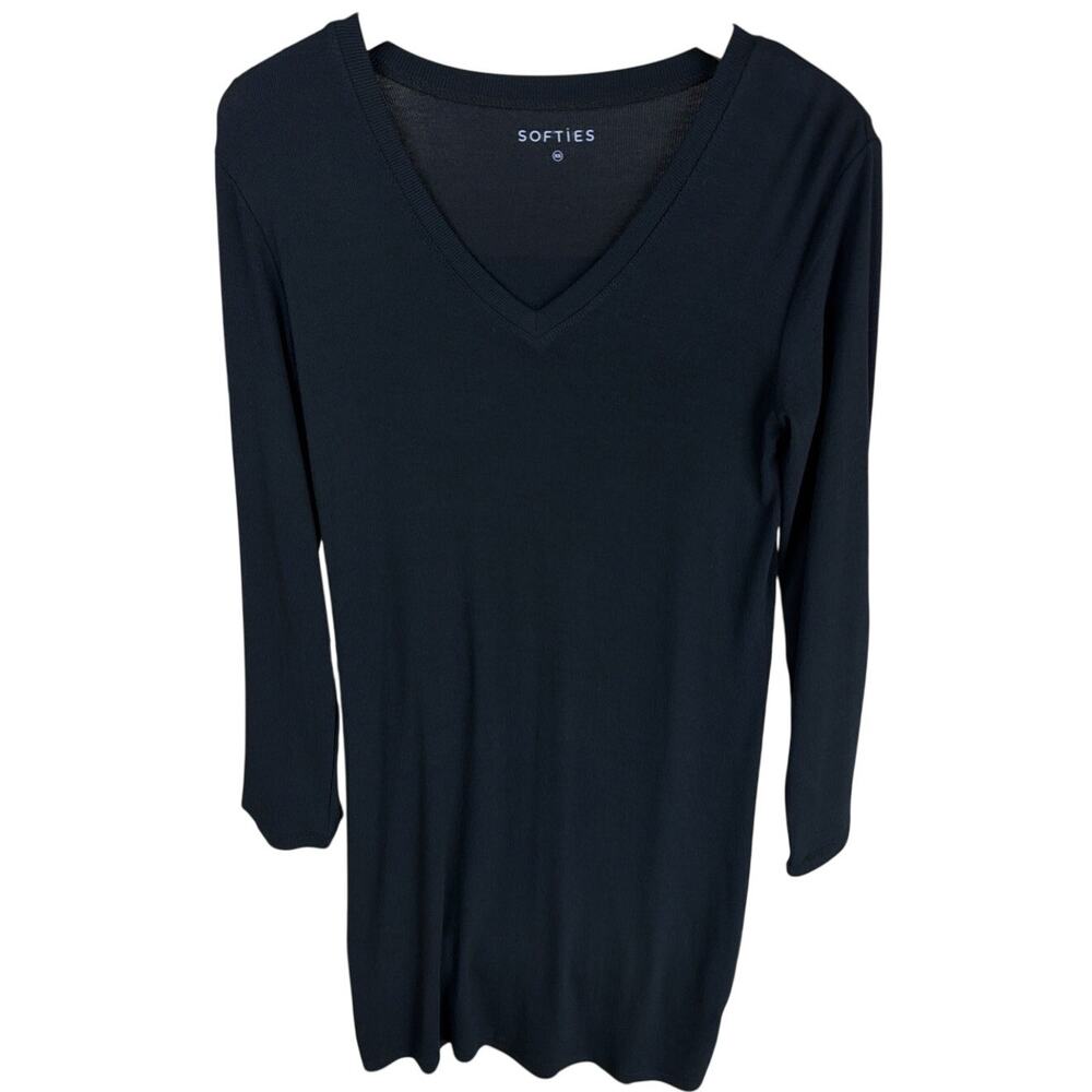 NWT Softies Black Long Sleeve V-Neck Lightweight Midi Nightgown #0967 Size S